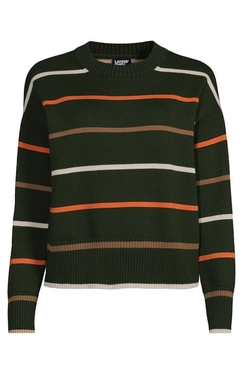 Shop Lands' End Cotton Easy Fit Crew Neck Sweater In Fresh Evergreen Multi Stripe