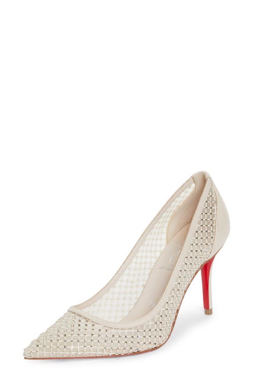 Shop Christian Louboutin Apostropha Crystal Embellished Pointed Toe Pump In Leche Silk/lin Leche