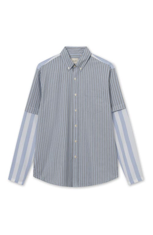 Rest Mixed Stripe Organic Cotton Button-Down Shirt in Light Blue/Cloud