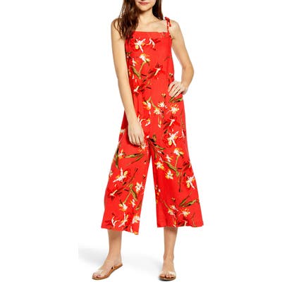 Bp. Square Neck Linen Blend Crop Wide Leg Jumpsuit, Red