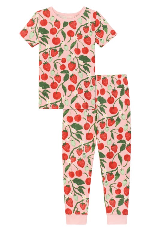 BedHead Pajamas Kids' Print Fitted Stretch Organic Cotton Two-Piece Berry Bliss at Nordstrom, T