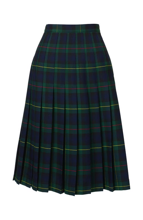 Lands' End School Uniform Plaid Pleated Skirt Below The Knee In Hunter/classic Navy Plaid