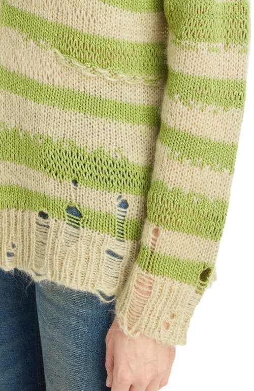 Shop Acne Studios Koliva Distressed Stripe Cotton & Mohair Blend Cardigan In Sage Green/apple Green