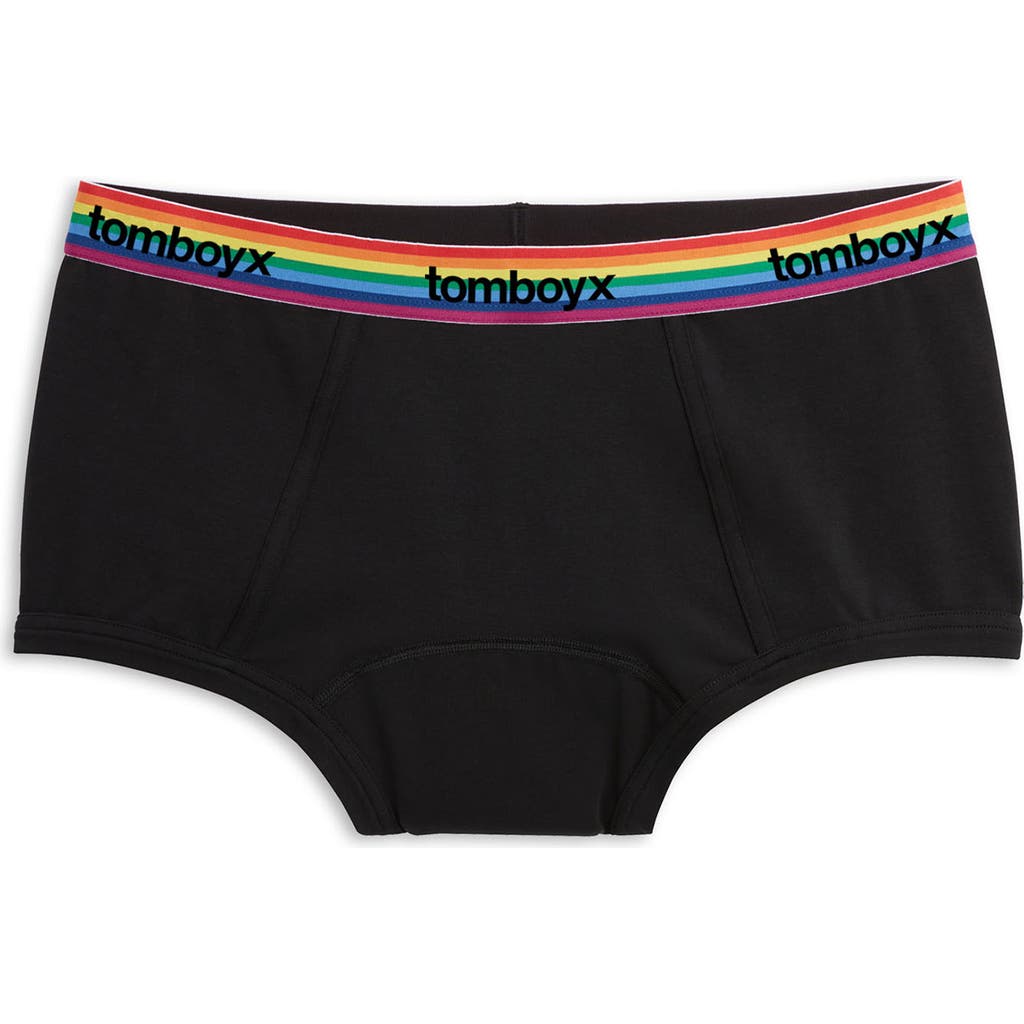 Tomboyx First Line Stretch Cotton Period Boyshorts In Black Rainbow Logo