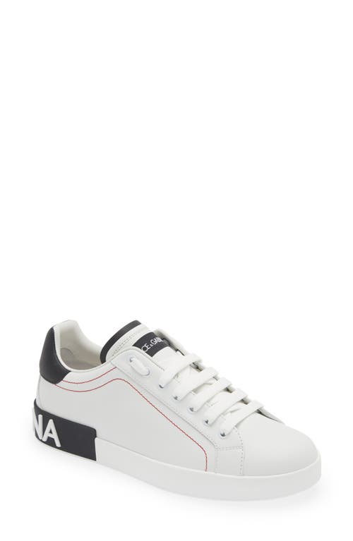 Dolce & Gabbana Portofino Leather Sneakers With Rubberized Logo Shoes In White/black