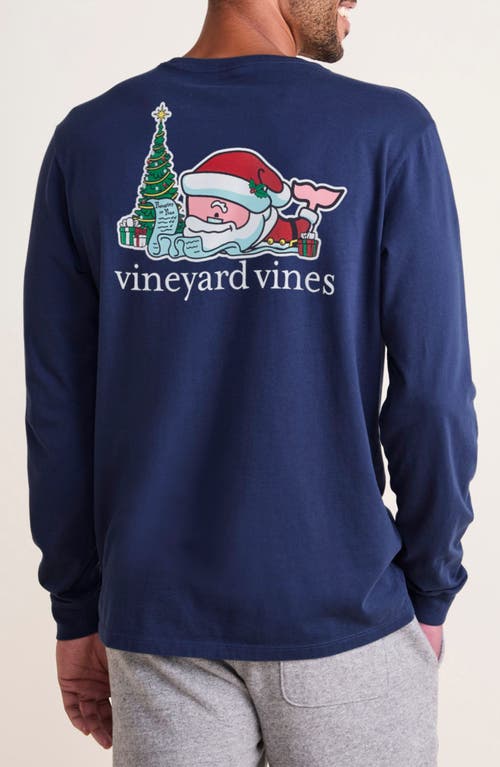 Shop Vineyard Vines Santa's List Whale Long Sleeve Pocket Graphic T-shirt In Nautical Navy