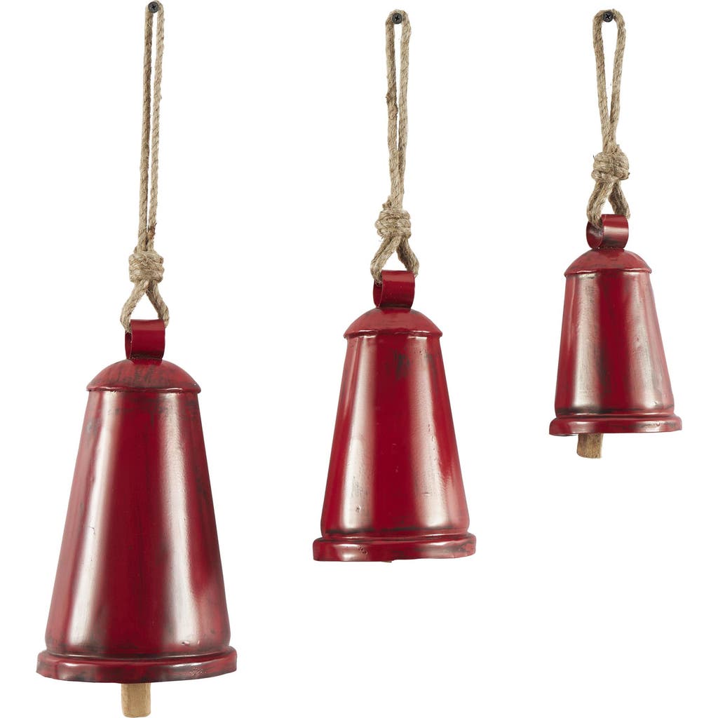 Willow Row Eclectic Set Of 3 Metal Decorative Meditation Bells In Red
