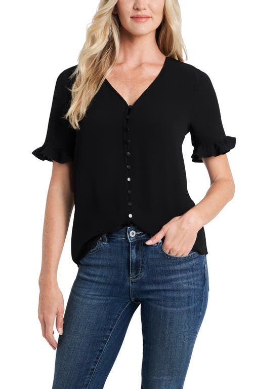 Cece Ruffle Collar Short Sleeve Blouse in Rich Black