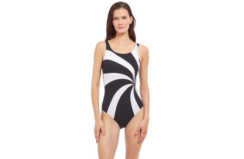 Shop Gottex Timeless Mastectomy One Piece Swimsuit In Black/white