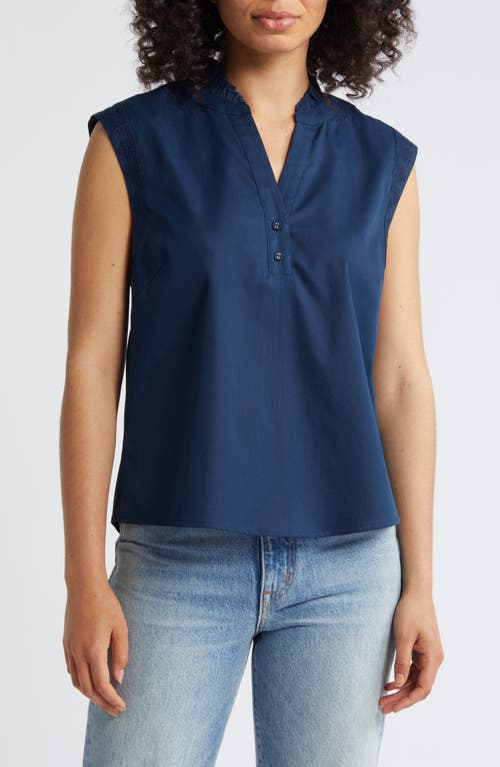Embroidered Sleeveless Top in Navy