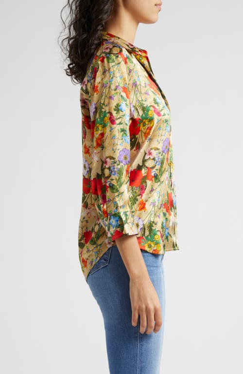 Shop L Agence L'agence Dani Floral Print Silk Button-up Shirt In Yellow Multi Vintage Botanical