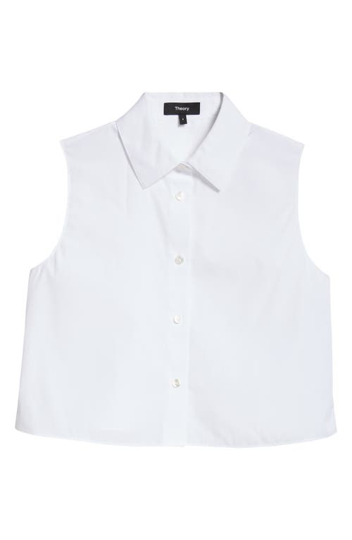 Theory Sleeveless Crop Cotton Button-up Shirt In White