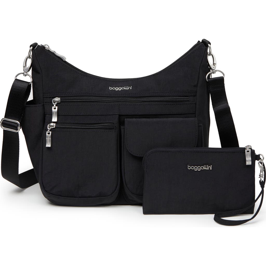 Baggallini Modern Everywhere Hobo Crossbody Bag With Wristlet In Black