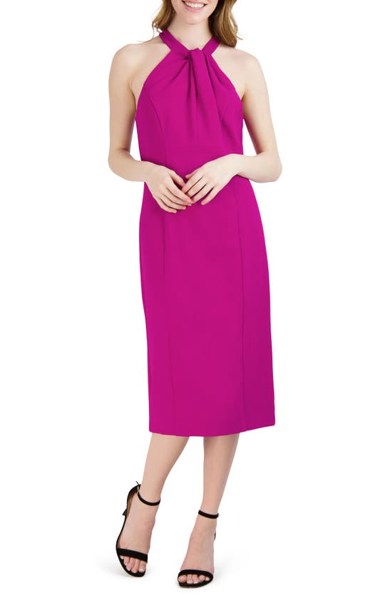 Julia Jordan Twist Neck Sheath Dress In Dark Fuchsia