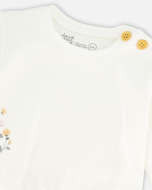 Shop Deux Par Deux Baby Girl's Organic Cotton Top And Printed Pants Set Cream With Flowers In Printed Flowers