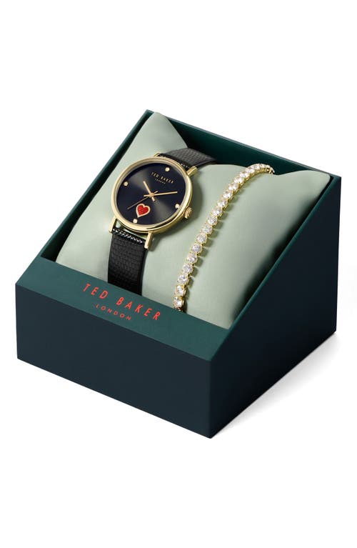 Shop Ted Baker London Phylipa Leather Strap Watch & Bracelet Set, 34mm In Yellow Gold/black/black