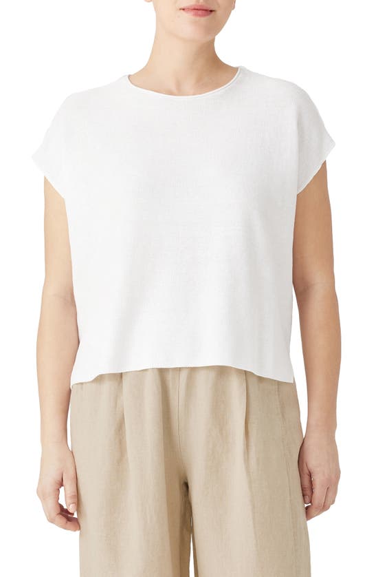 Eileen Fisher Crewneck Organic Linen & Cotton Knit Top In White