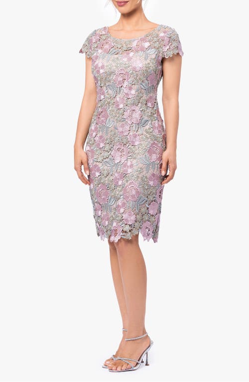 Xscape Evenings Embroidered Floral Lace Sheath Dress Blush/Grey/Gold at Nordstrom,