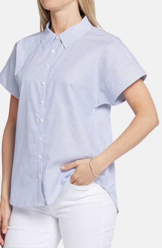 Shop Nydj Maya Stripe Short Sleeve Button-up Shirt In Blue Stripe