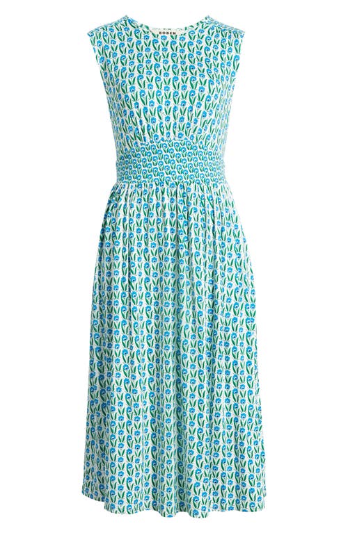 Shop Boden Waist Detail Sleeveless Dress In Green Tambourine Daisies