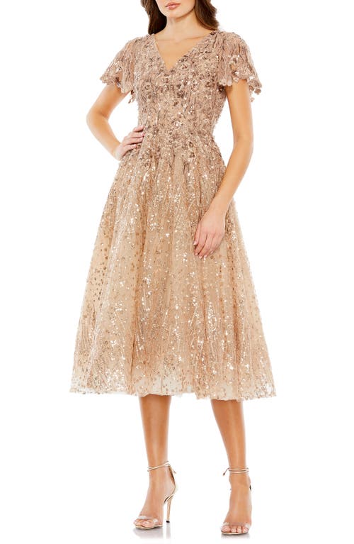 Mac Duggal Beaded Floral Fit & Flare Cocktail Dress Taupe at Nordstrom,