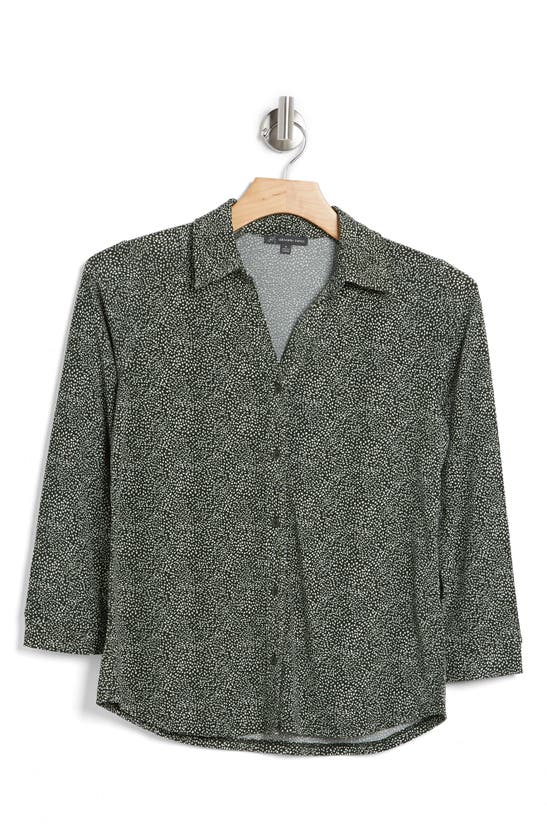 Adrianna Papell Moss Crepe Button Front Shirt In Camo/ Cream Painted Dots