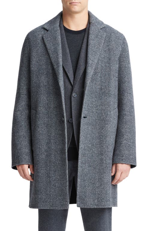 Vince Herringbone Classic Wool Blend Coat In Gray