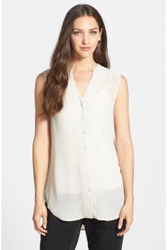 Eileen Fisher Mandarin Collar Silk Shirt | Nordstrom