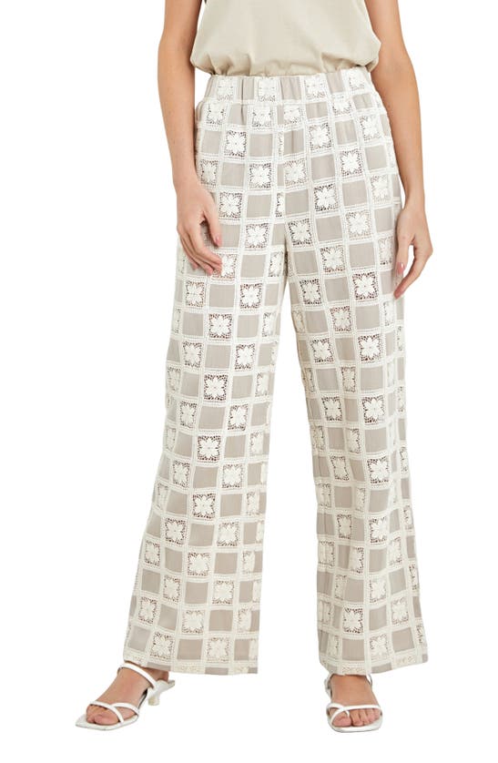 Shop English Factory Crocket Patchwork Wide Leg Pants In Beige Multi