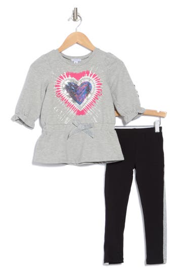 Shop Flapdoodles Kids' Heart Graphic Tunic & Leggings Set In Heather Gray