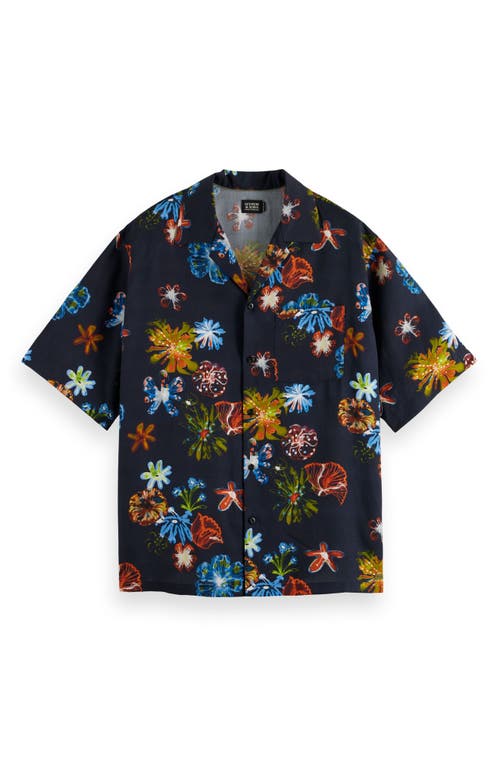 Shop Scotch & Soda Printed Lyocell Camp Shirt In Navy