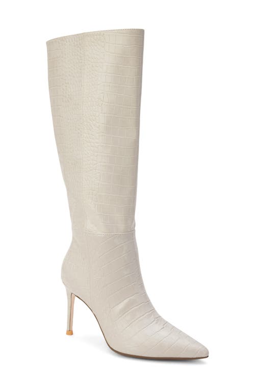 Alina Reptile Embossed Knee High Stiletto Boot in Ivory
