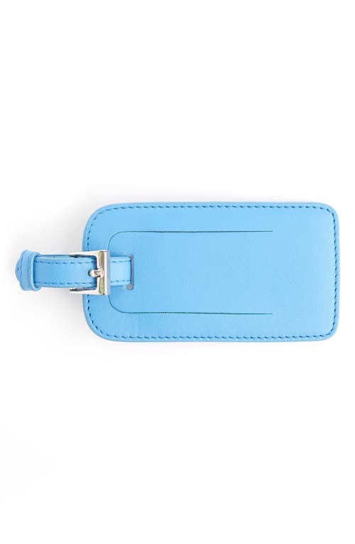 Personalized Leather Luggage Tag in Light Blue - Silver Foil