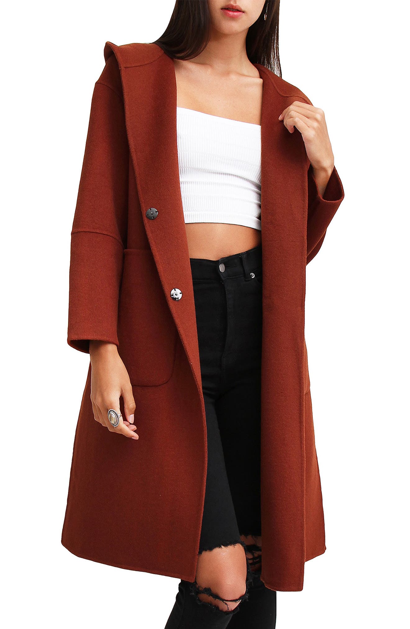 walk this way wool blend hooded coat