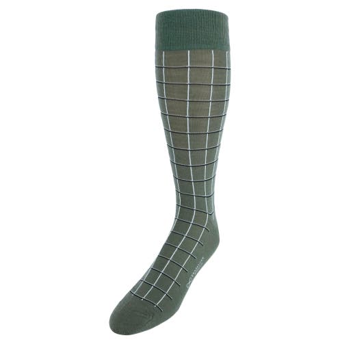Trafalgar Oscar Windowpane Merino Wool Mid-calf Socks In Green With Black And Cream