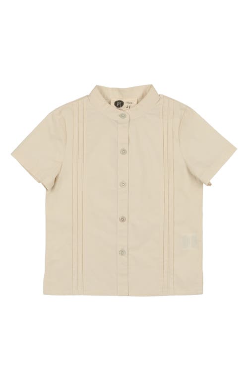Maniere Manière Kids' Pleat Cotton Button-up Shirt In Cream