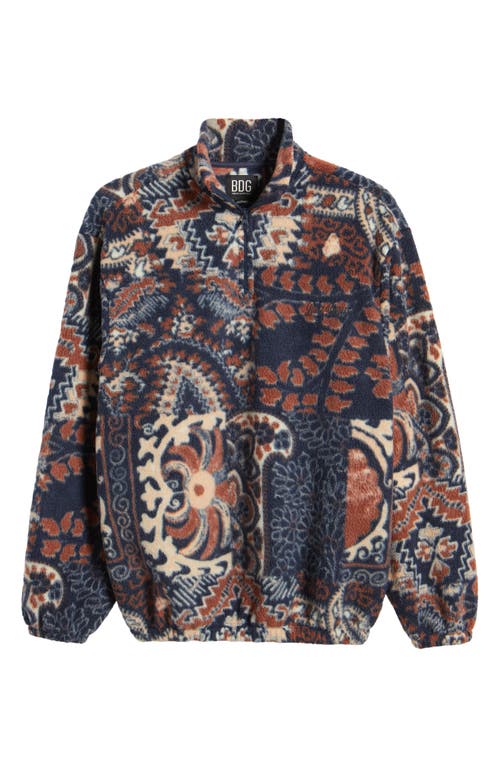 Shop Bdg Urban Outfitters Paisley Fleece Half Zip Pullover In Navy