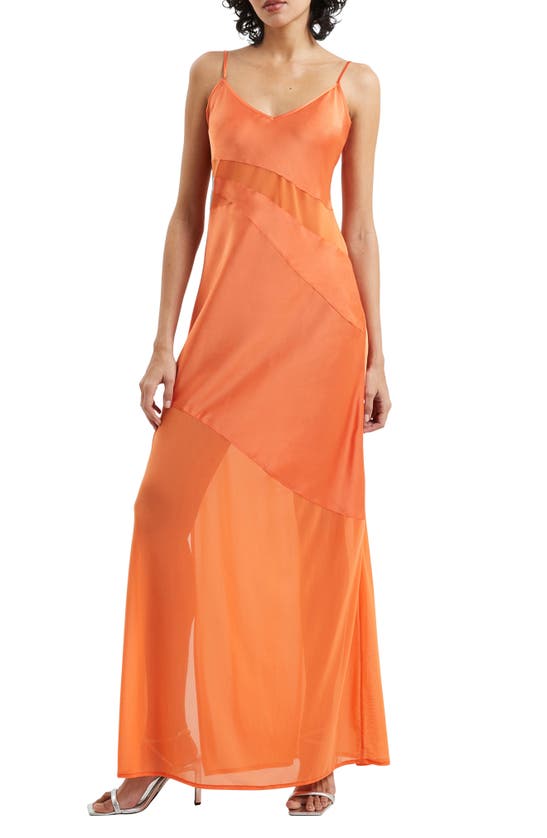 Shop French Connection Inu Satin & Mesh Slipdress In 80-mandarin Orange