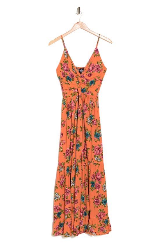 Angie Floral Twist Front Maxi Dress In Orange