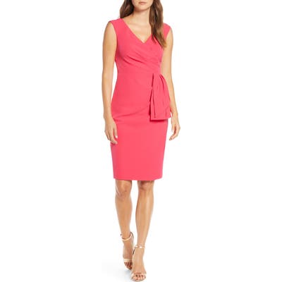 Petite Eliza J Drape Crepe Sheath Dress, Pink