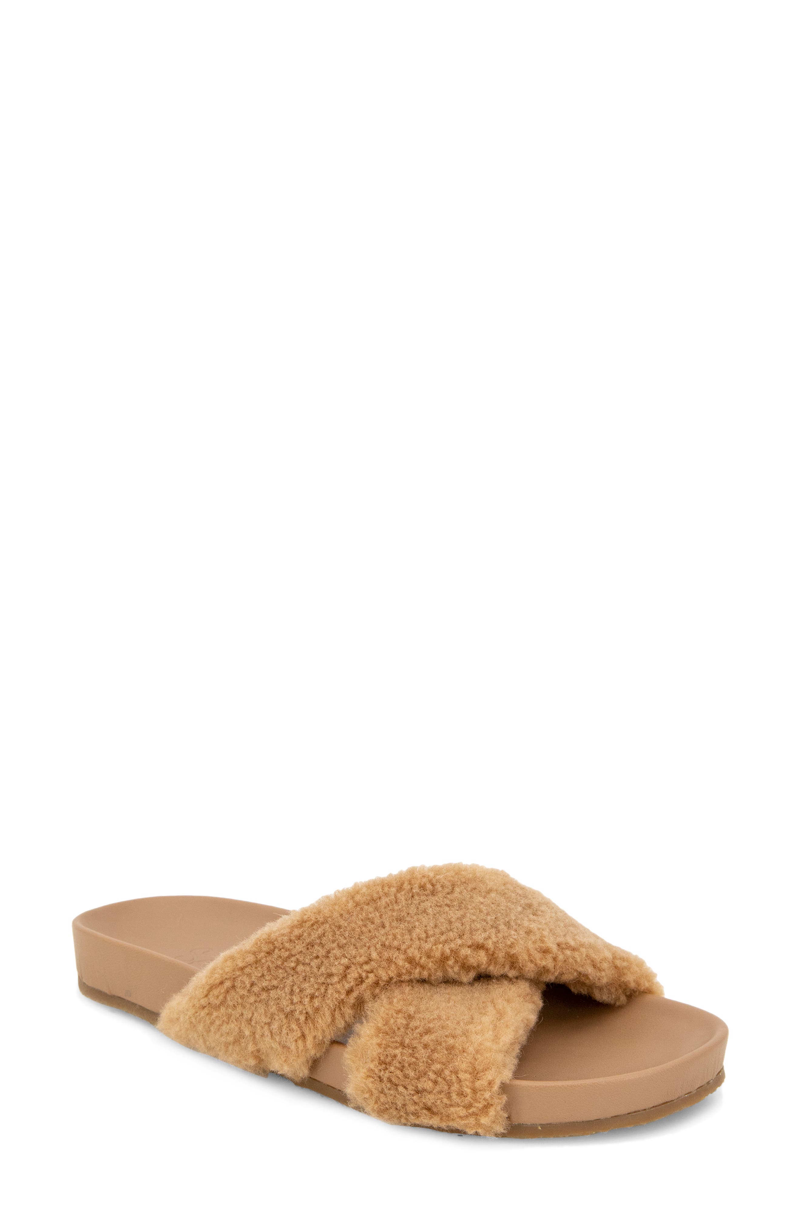 women's shearling slide sandals