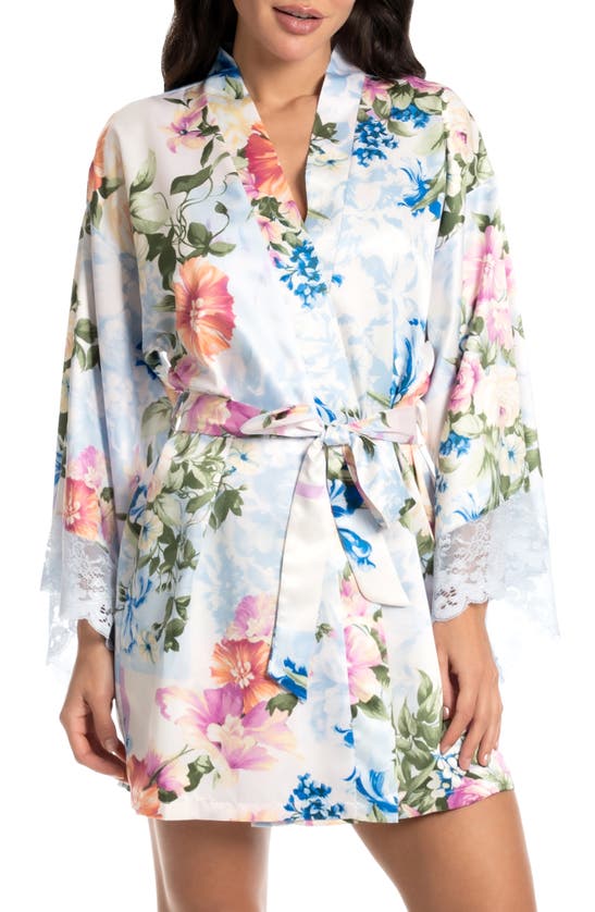 Shop In Bloom By Jonquil Amour Floral Lace Trim Satin Wrap In Heather Blue