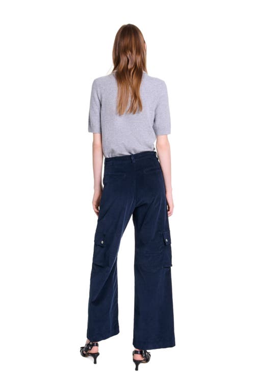 Shop Maje Velour Cargo Trousers In Navy