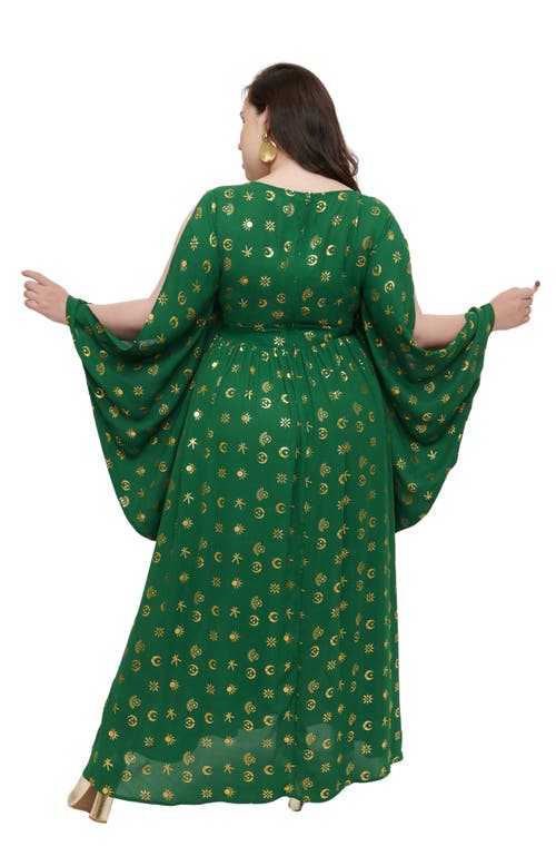 Unique Vintage Plus Size 1960s Flutter Sleeve Caftan In Green & Gold