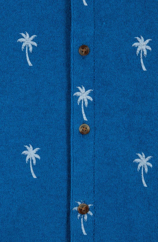 Shop Andy & Evan Kids' Palm Terry Button-up Shirt & Shorts Set In Blue Palm