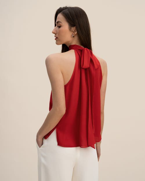 Lilysilk Silk Georgette Halter Neck Top In Pomegranate Red