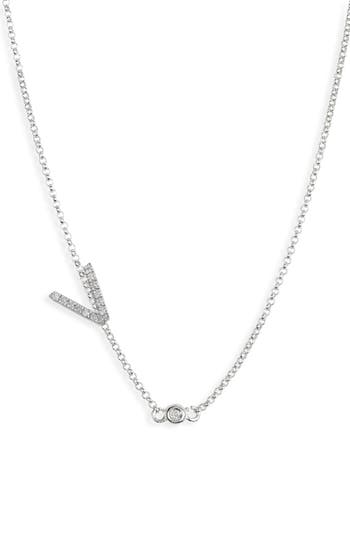Meshmerise Bezel Diamond Initial Chain Necklace In White-v