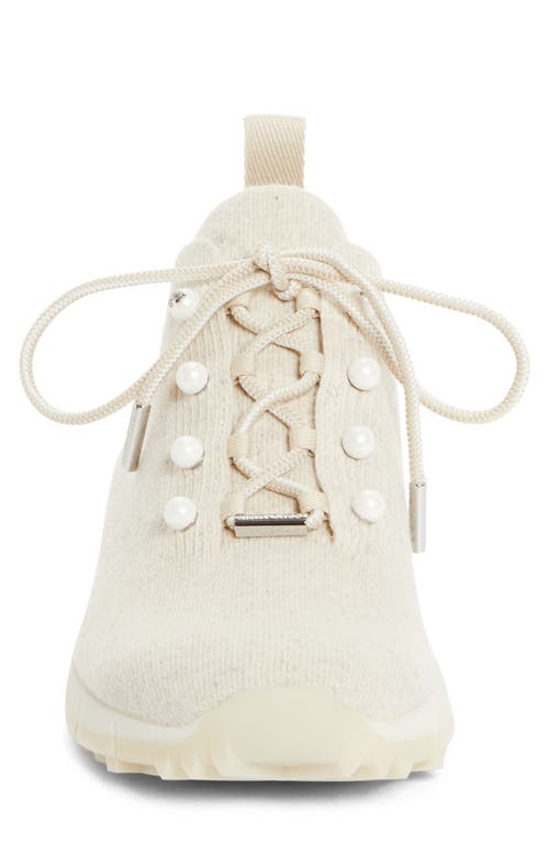 Shop Jimmy Choo Veles Imitation Pearl Knit Sneaker In Bamboo Mix