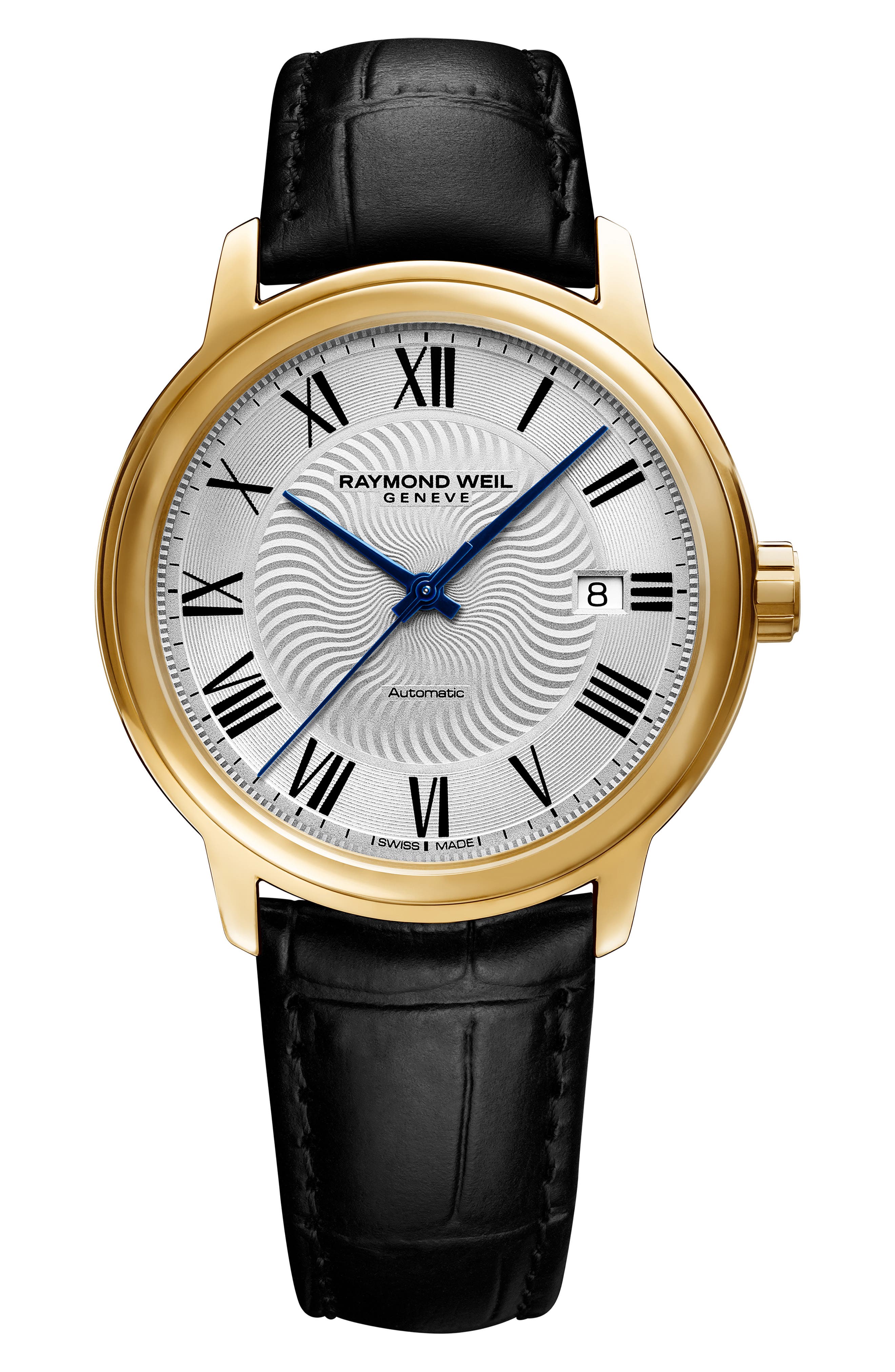 Raymond Weil Maestro Automatic Leather Strap Watch, 40mm Nordstrom
