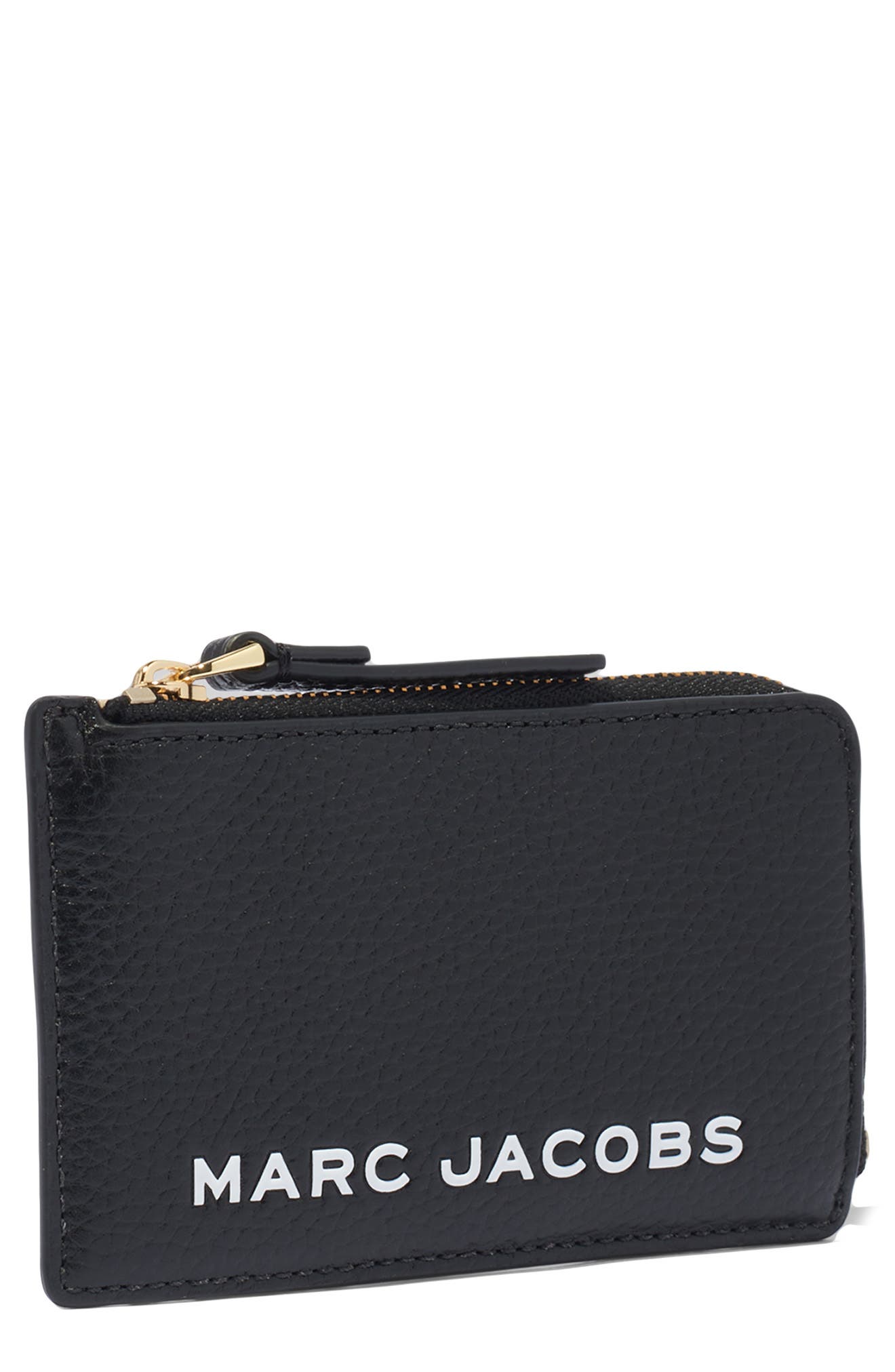 Marc Jacobs Logo Leather Zip Wallet in New Black at Nordstrom